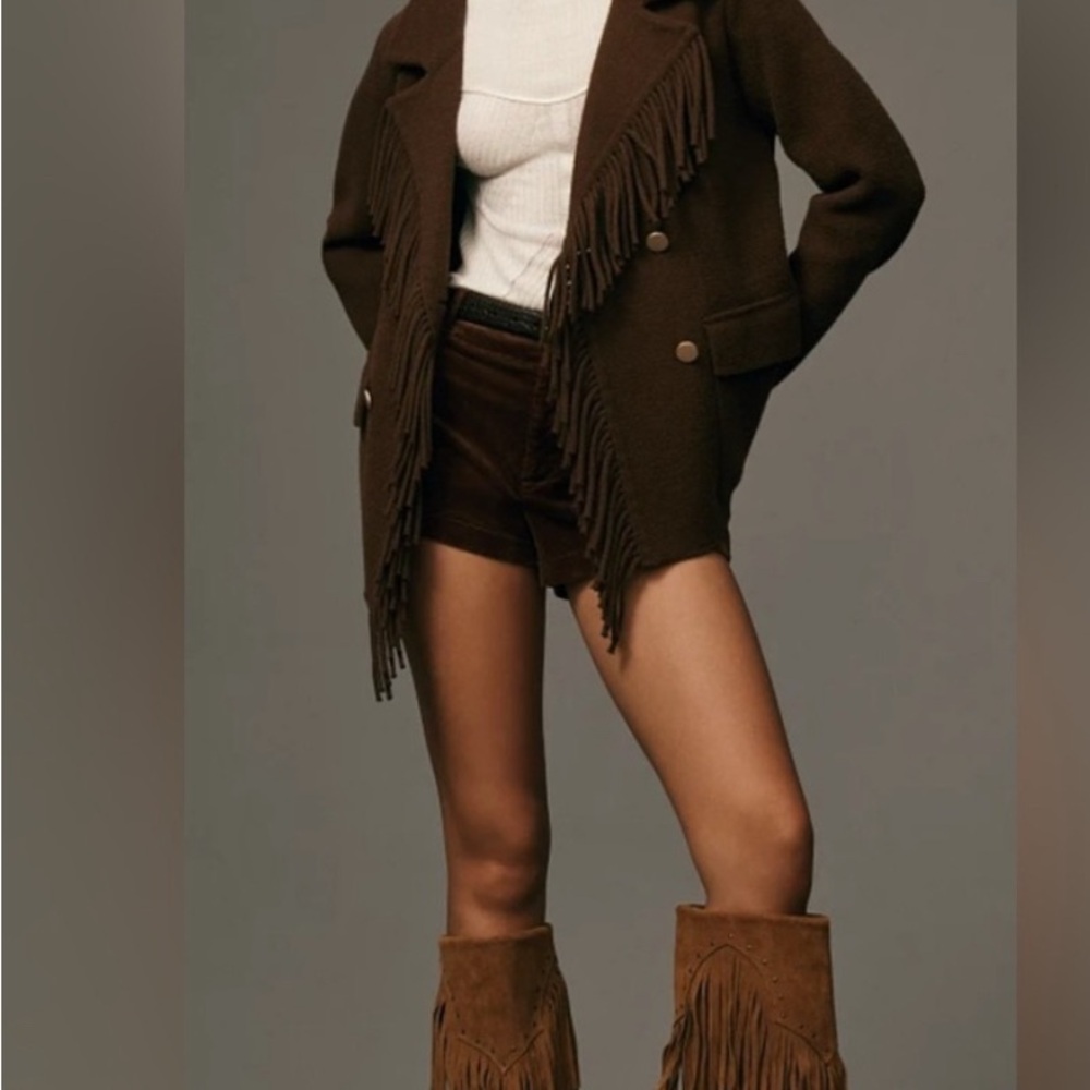 Anthropologie NVLT Brown Fringe Blazer Coatigan NWOT size small
